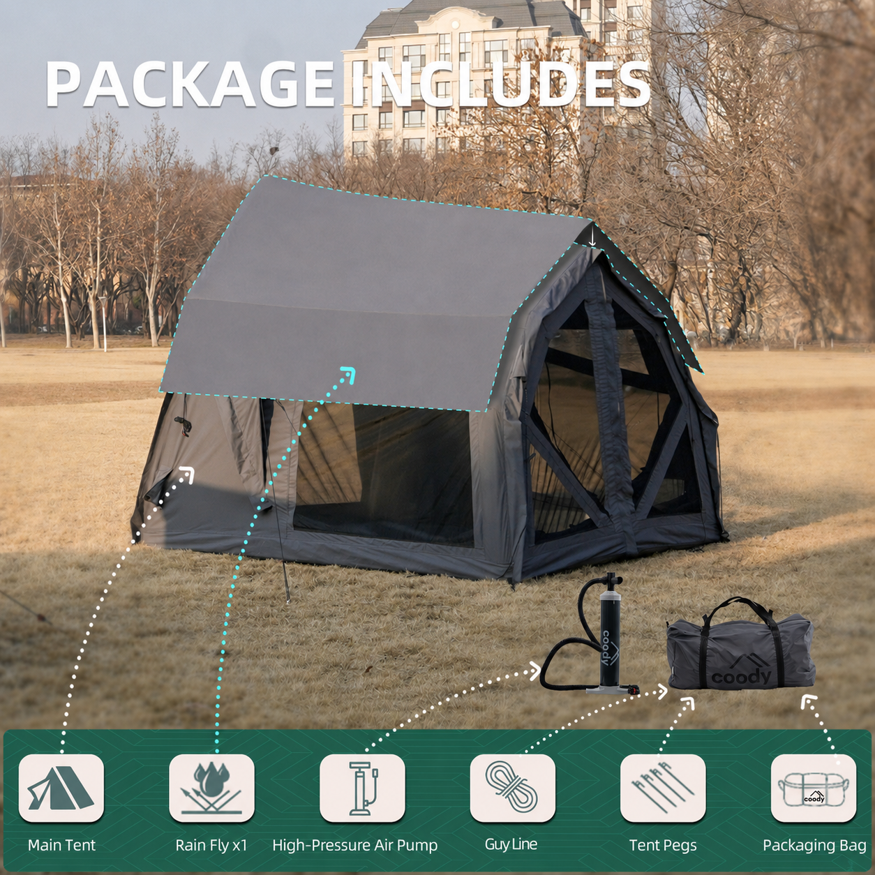 Coody YUSTONA - Premium Inflatable Air Tent – Various Colors verfügbar
