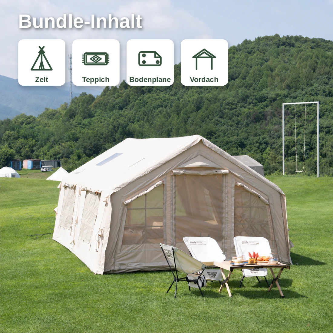 Coody 17.28 Bundle – Zelt + Teppich + Bodenplane + Vordach