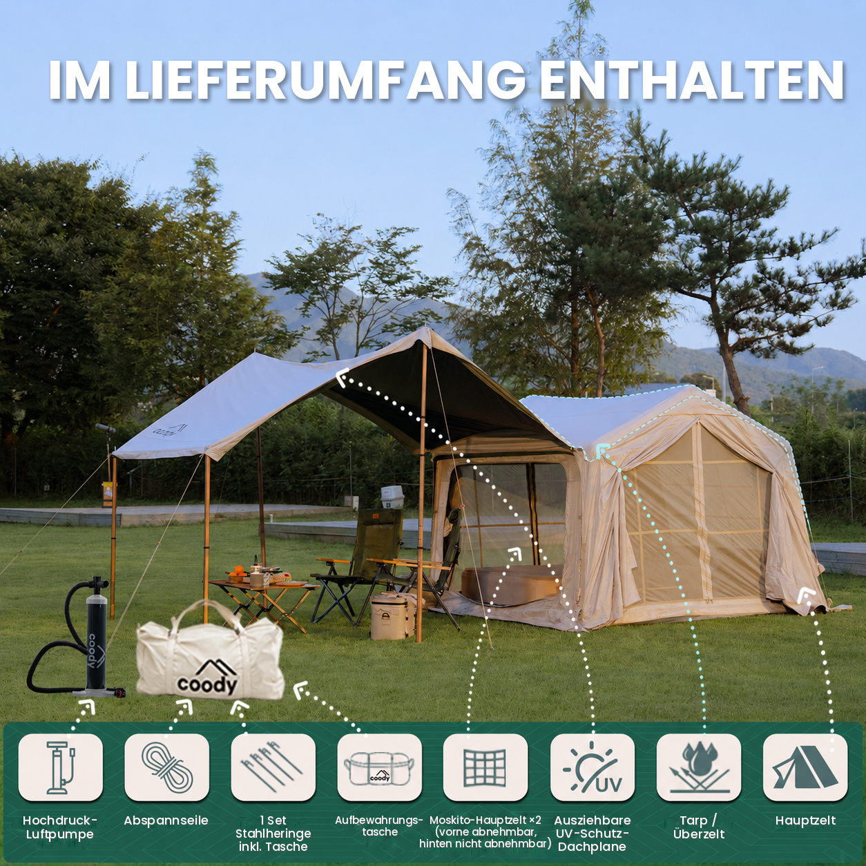 Coody 7.0 Aufblasbares Luftzelt Beige – Coody – Aufblasbare Zelte & Camping Zubehör