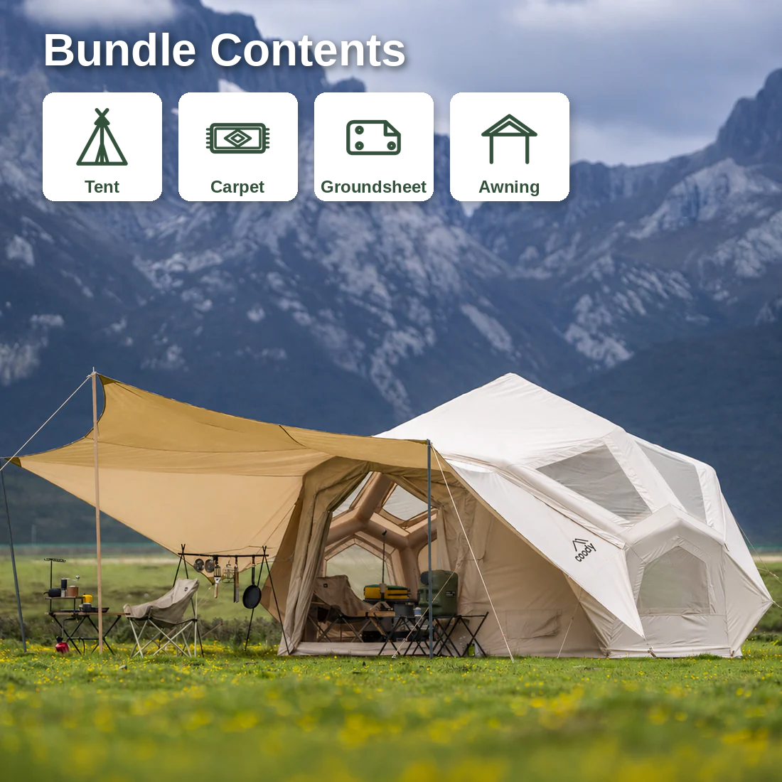 Coody Bestona Bundle – Tent + Beige Carpet + Groundsheet + Awning
