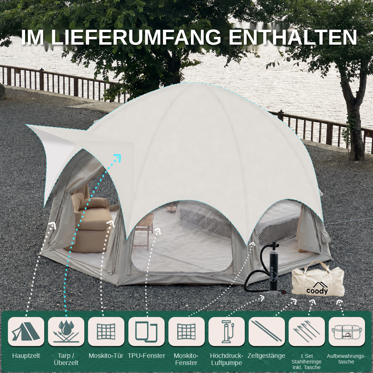 Coody Dome Aufblasbares Kuppelzelt Beige – Coody – Aufblasbare Zelte & Camping Zubehör